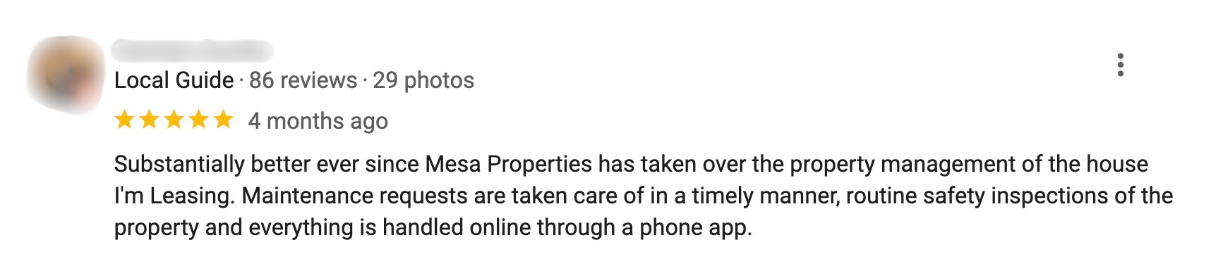 Positive Google review from a tenant.